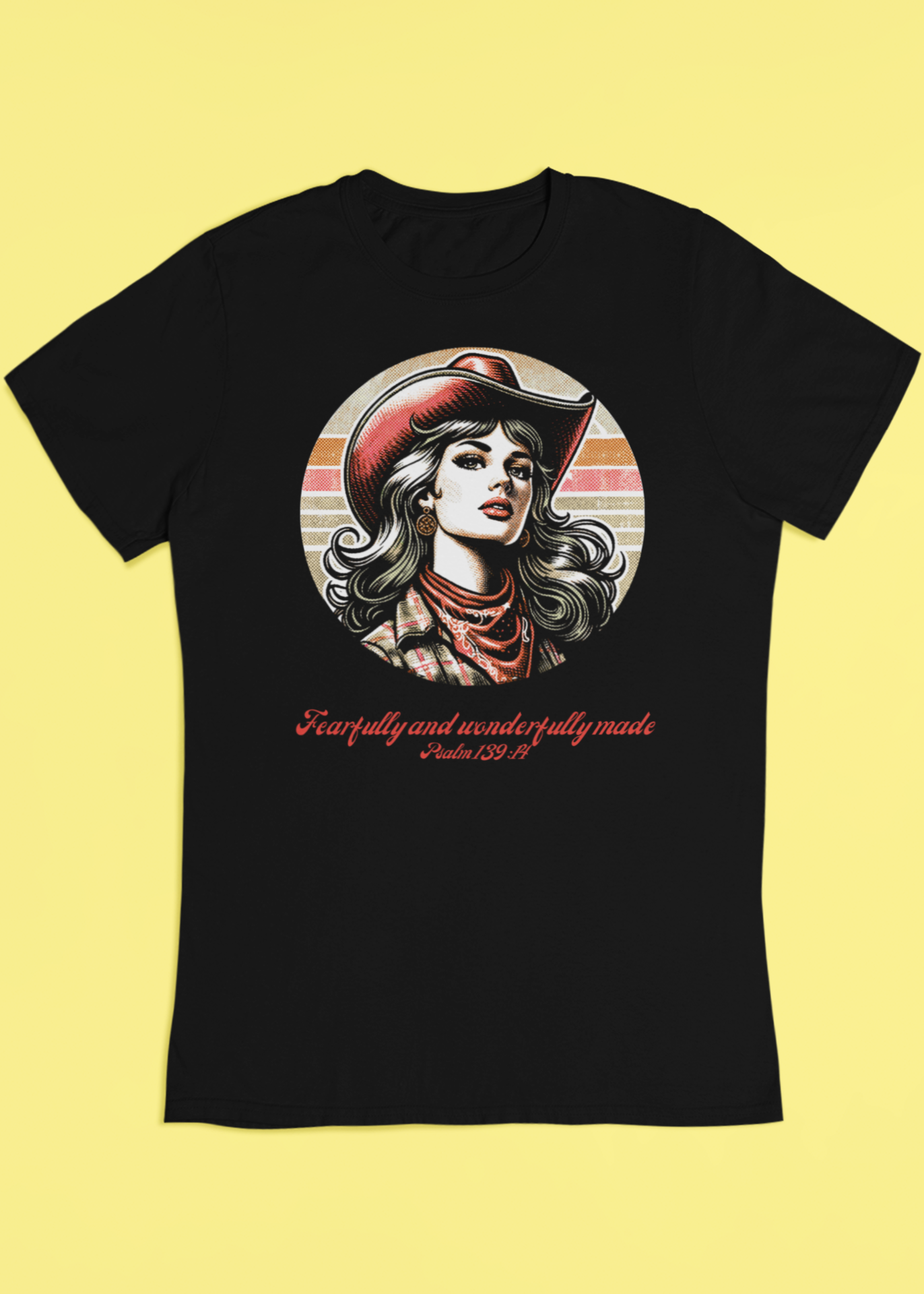 Vintage 70's style faith-based retro cowgirl, Psalm 13914 - Fearfully and Wonderfully Made
